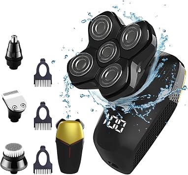 Revolutionary Upgrade Bald Mens 4-in-1 Electric Head Shavers Cordless Comfortable IPX7 Waterproof m Wet/Dry Use Equipped with Clippers, Trimmers & Cleansing Rechargeable for Smooth Shave