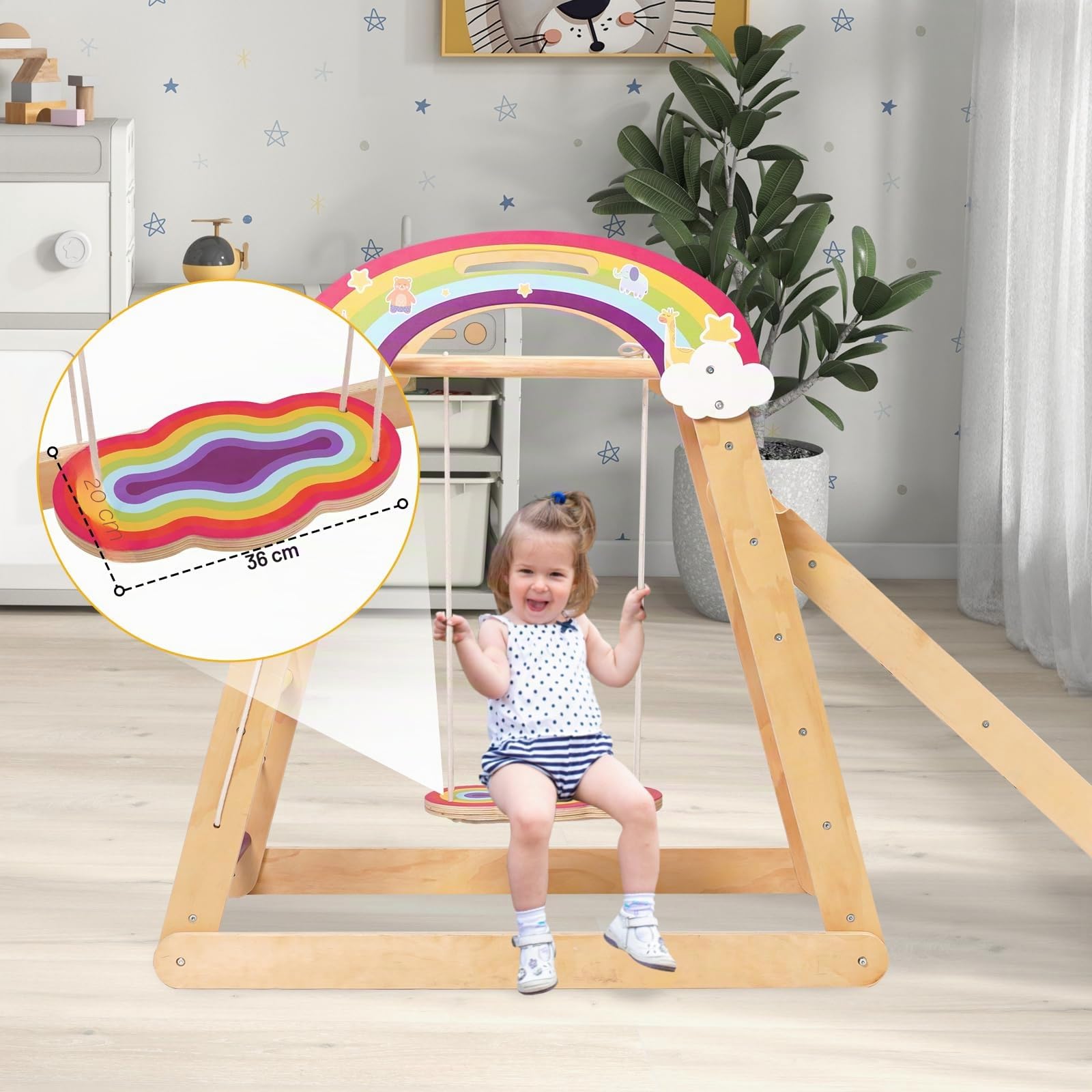 Structure d'escalade Montessori, aire de jeux d'intérieur 5 en 1 pour enfants, avec balançoire, arc, toboggan et corde d'escalade