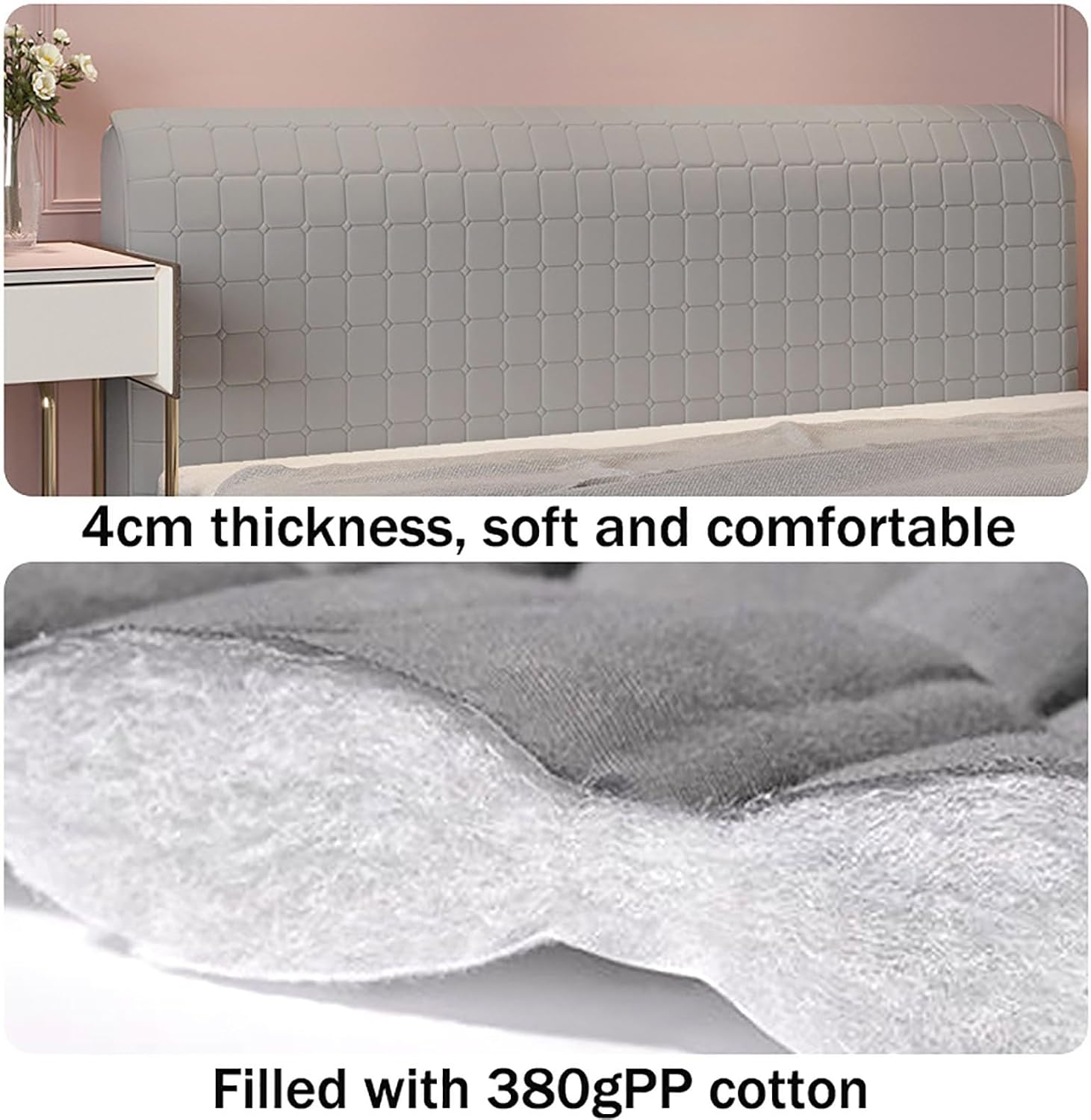 Velvet Bed Headboard Slipcover,Thickened Short Plush,Filled with 380g PP Cotton,Washable Anti Slip Dustproof Protector Cover for Queen Full Cal King(Gray,74.8in)