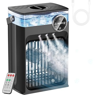 Portable Air Conditioners, 4 in 1 Evaporative Air Cooler with 1200ML Tank, Queit Cooling Fan with Remote Control, 2-8H Timer, 3 Modes & 8 LED Lights, Personal AC Unit for Bedroom, Office and Camping