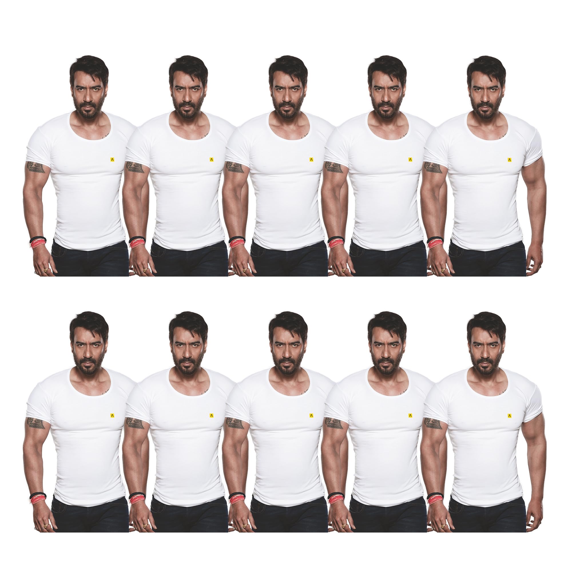 men's cotton solid white vest with sleeve pack of 10