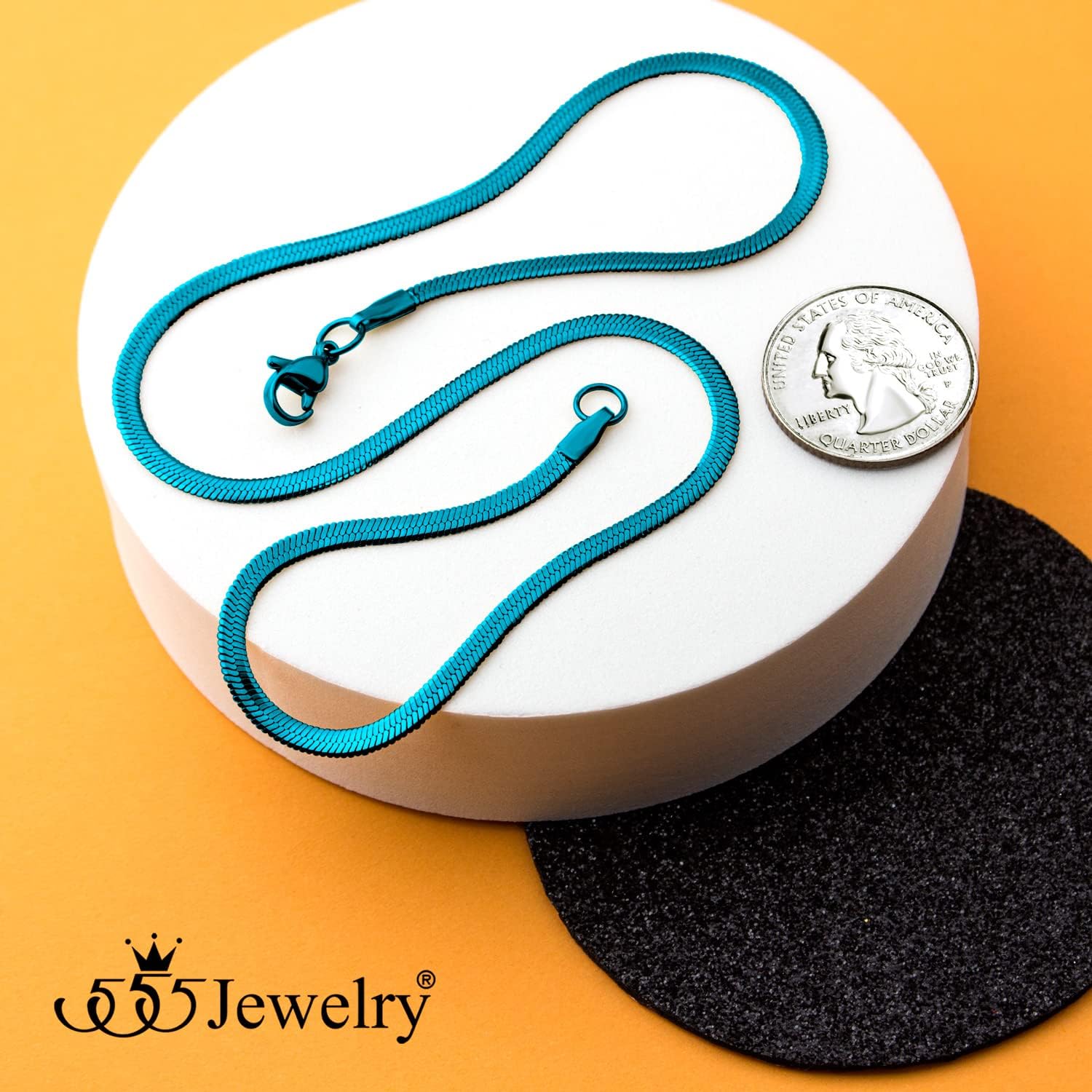 555Jewelry Stainless Steel Flat Herringbone Snake Chain Necklace for Men & Women - Image 5