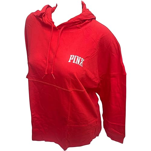 Victoria's Secret Pink Varsity Pullover Hoodie Tee Color Red/Silver Shine Size X-Small New