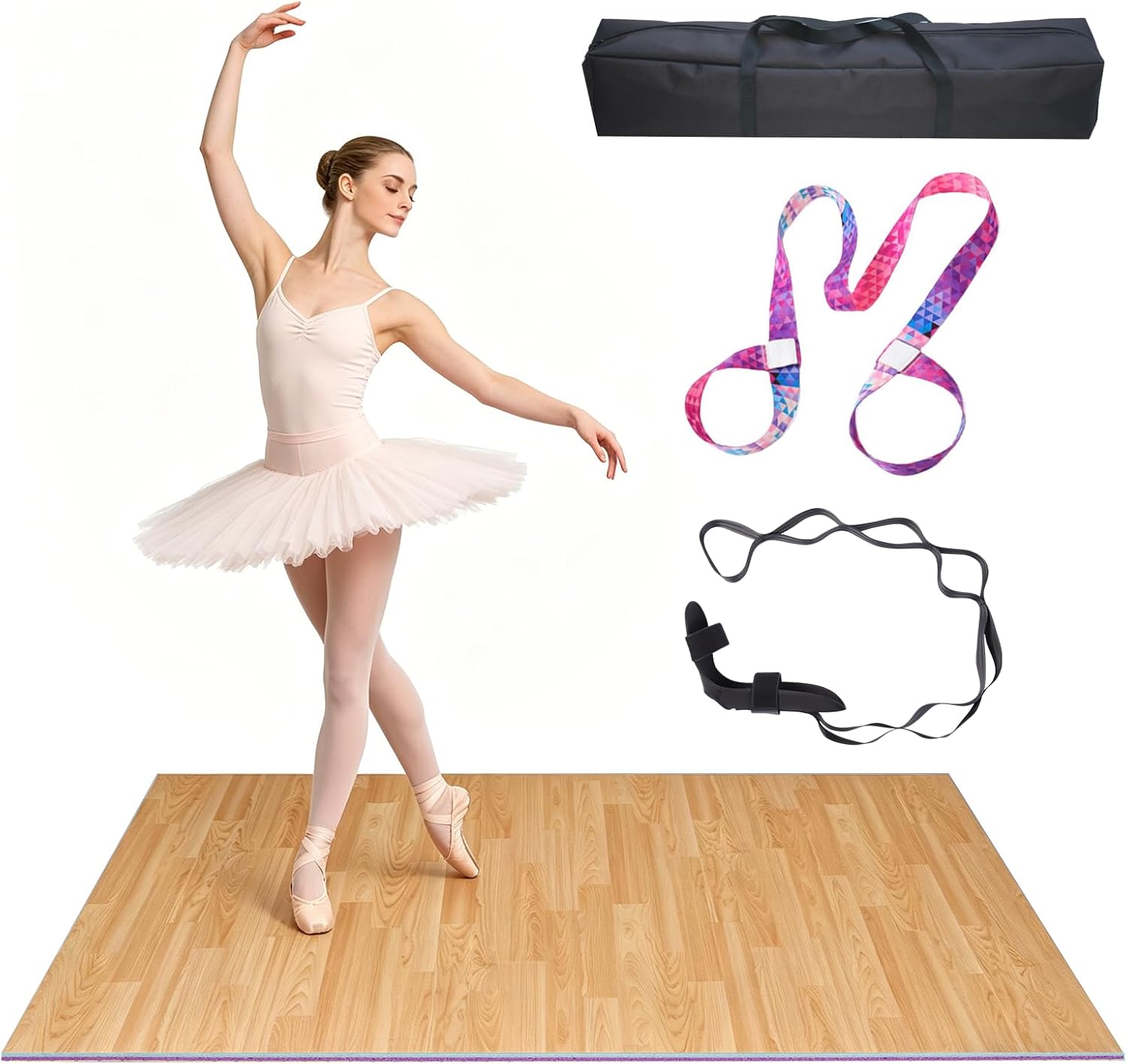 Portable Marley Dance Floor Mat with Carry Bag, 6mm/0.236in Thick Non-Slip PVC for Ballet, Jazz & All Styles | 3.93x5.9ft Reusable Mat for Home Studios, Events & Professional Use