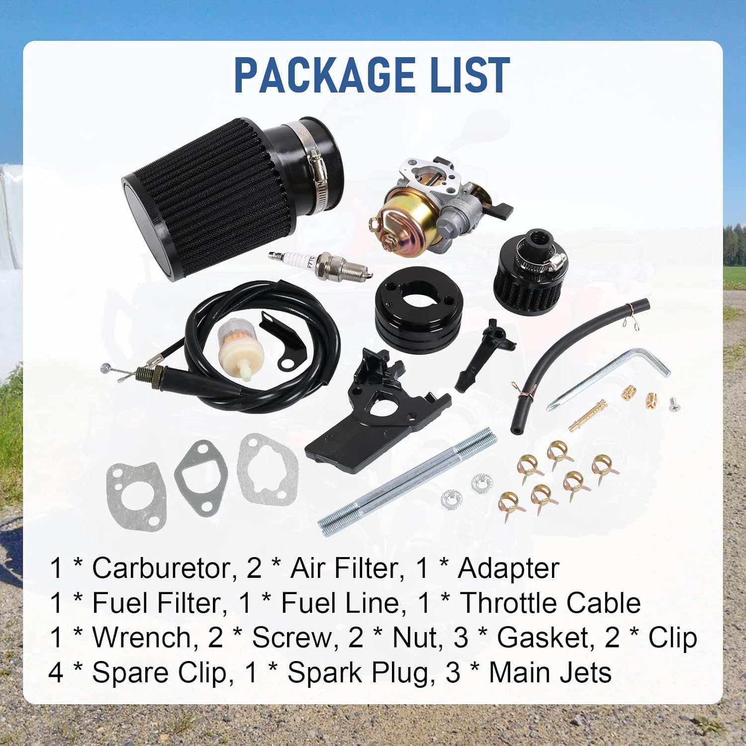 Carburetor carb Air Filter adapter Jet Kit High Performance Upgraded replacement for Coleman CT200U CT200U-EX BT200X GX160 Predator 212cc 196cc 6.5hp Engine Mini Bike Go Kart Racing Black