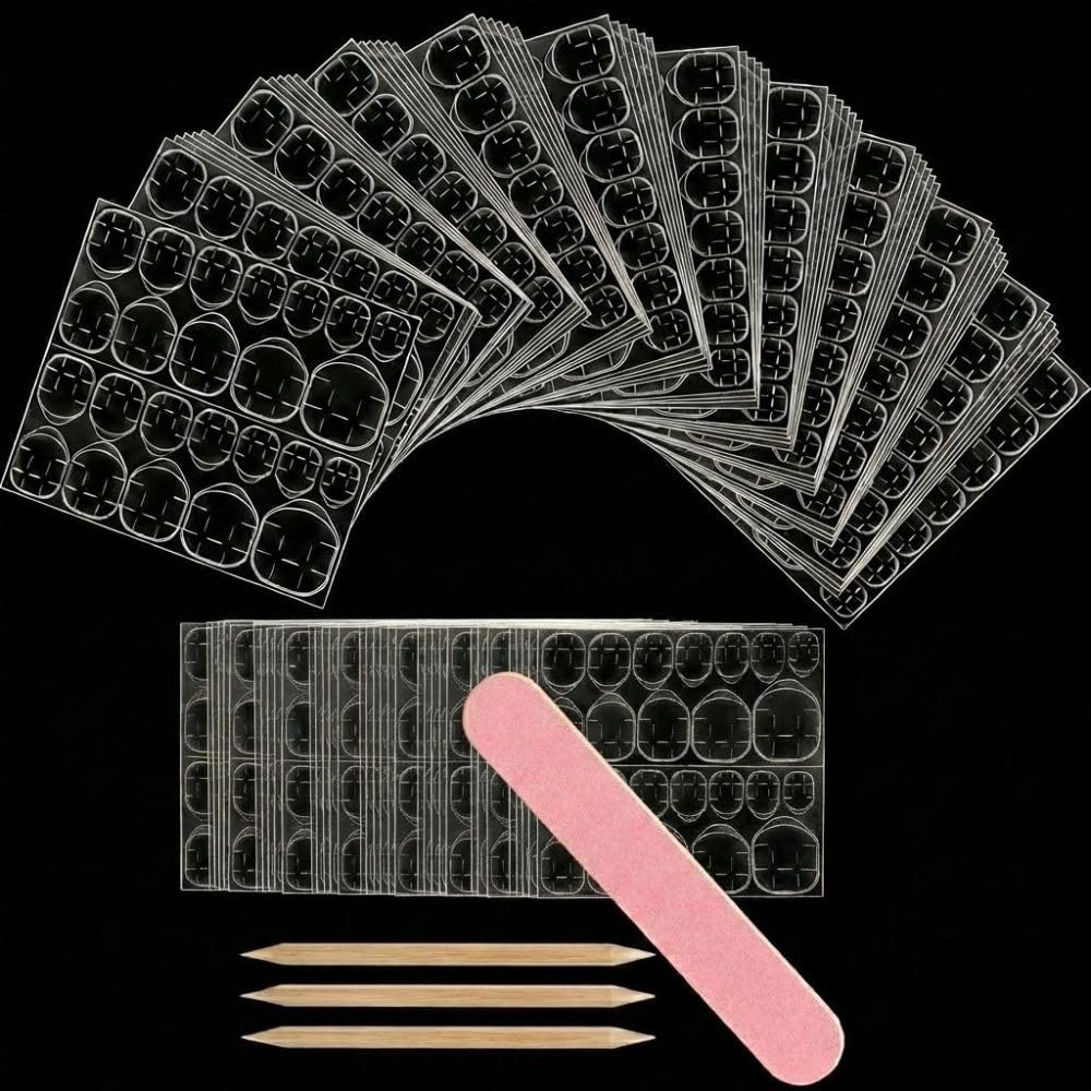 TS 720Pcs Nail Adhesive Tabs Double Sided Glue Stickers for Press on Nails - Waterproof Jelly Sticky False Nail Tips - Breathable Transparent Manicure Glue Sheets (30 Pack + 3 Orange Stick + 1FILLER)-image-37