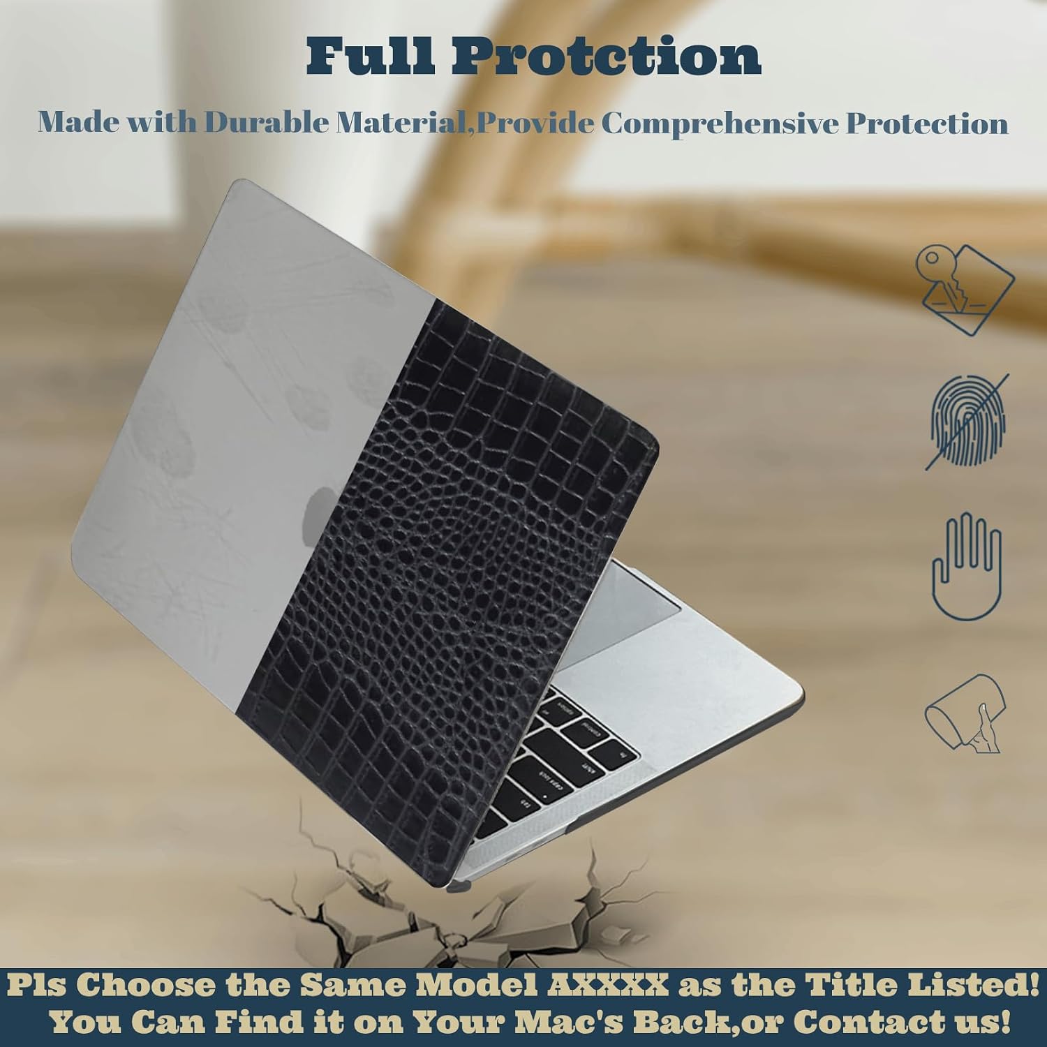 for MacBook Neo Case 13 inch 2026 Model A3404 with A18 Pro Chip,Sturdy Hard Shell Case for MacBook Neo 13 inch with 13" Retina Display & Touch ID,‌‌Black Crocodile Leather image 4