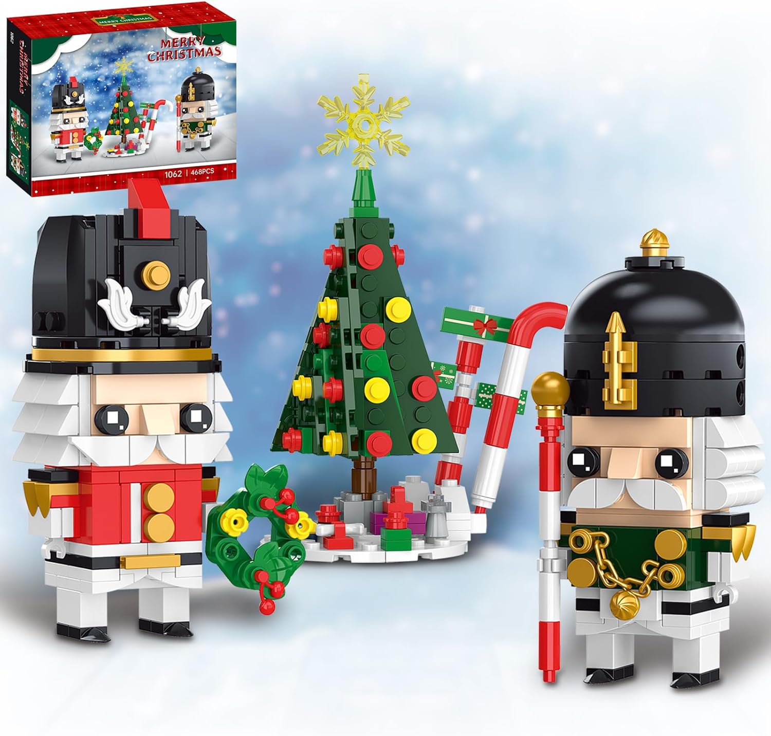 Christmas Nutcracker Building Sets Compatible with Lego for Adults,with Christmas Tree, Wreath, Cane,Christmas Decoration for Home,Xmas Ornament Building Toy Gifts 468 pcs
