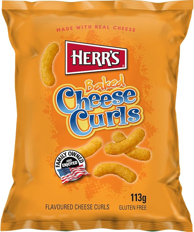Herr's Cheese Curls Horneados - Aperitivo de Queso sin Gluten, 113g
