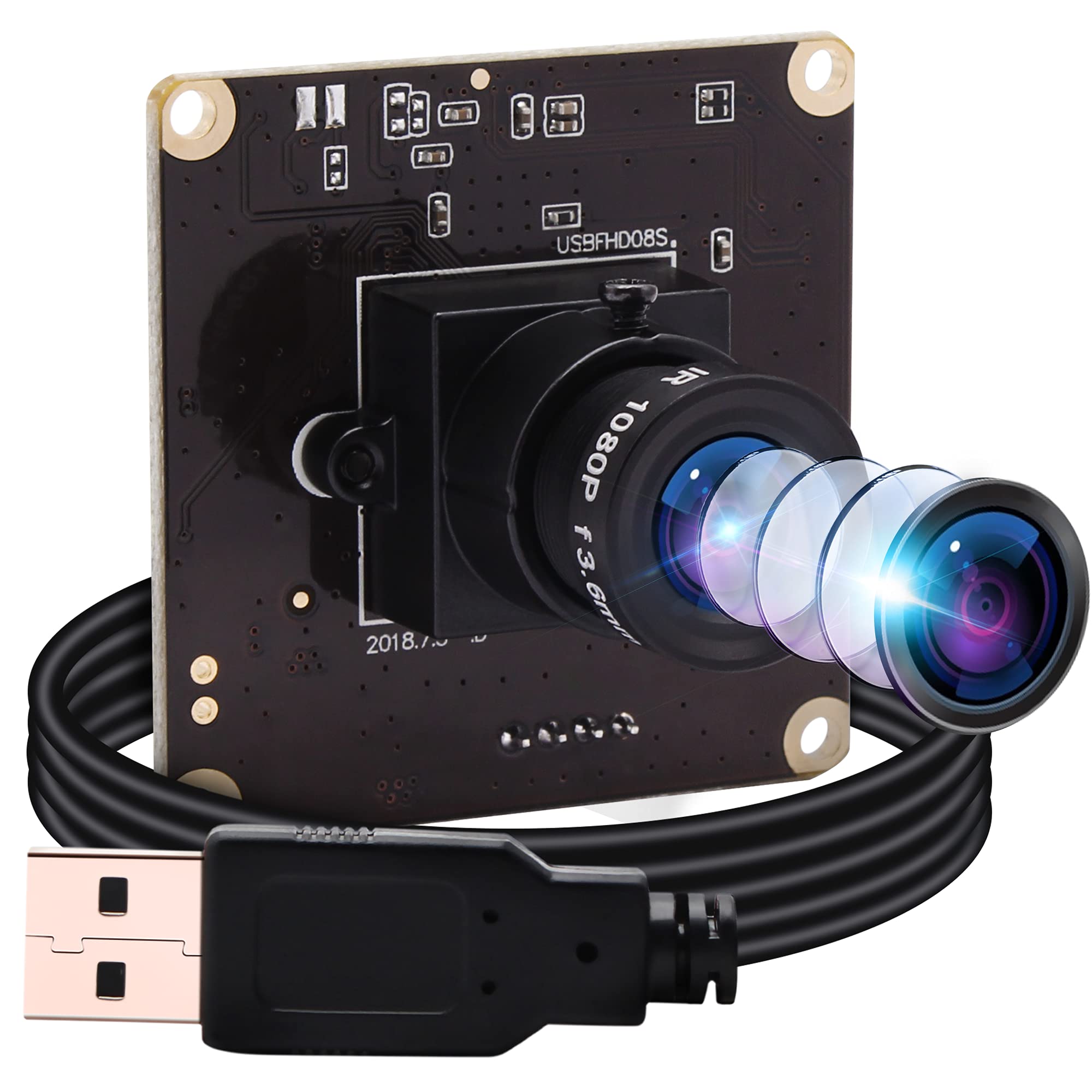 1080P Web Camera,OV4689 Sensor High Frame Rate 640X360@260fps,Full HD Mini USB Camera Module,Plug and Play,for Zoom/Skype/Amcap/OBS,2MP USB Computer Camera for Linux Windows Raspberry pi USBFHD08S-L36