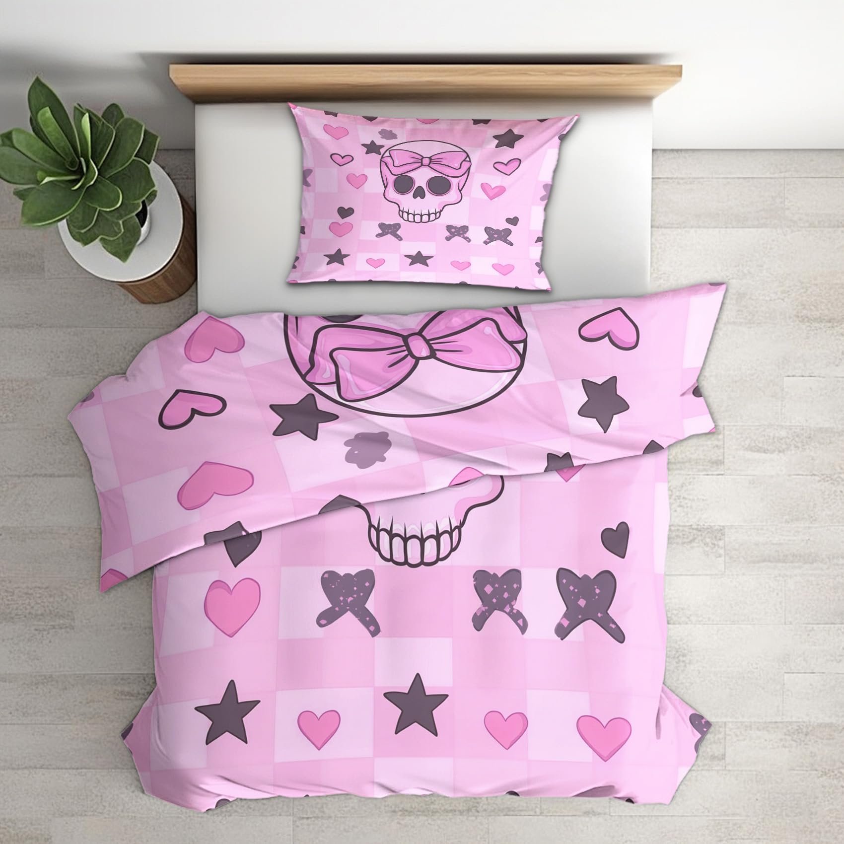 Parure de lit gothique crâne réversible en microfibre zippée avec taie 65x65