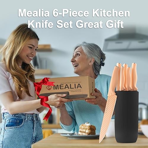 Miniatura 8 de Juego de cuchillos de cocina con bloque, juego de 6 cuchillos afilados de acero inoxidable antiadherentes para corte de precisión con bloque