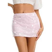 Womens Sparkly Sequin Mini Skirt with Built-in Shorts for Rave, Music Festival, Club & Night Out