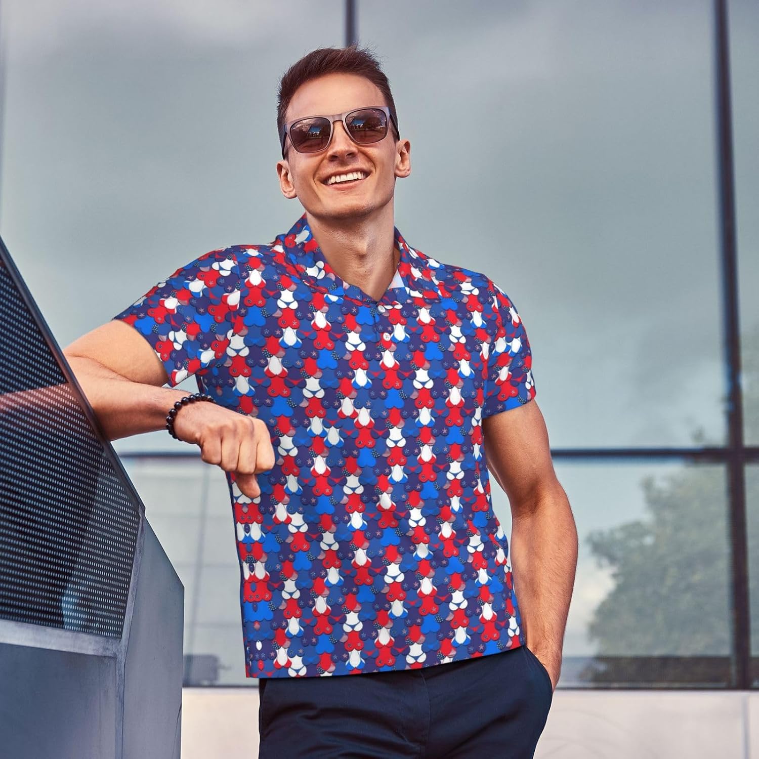 Funny Golf Polo Shirts for Men Performance Casual Print Pattern Short Sleeve Golf Shirt for Men