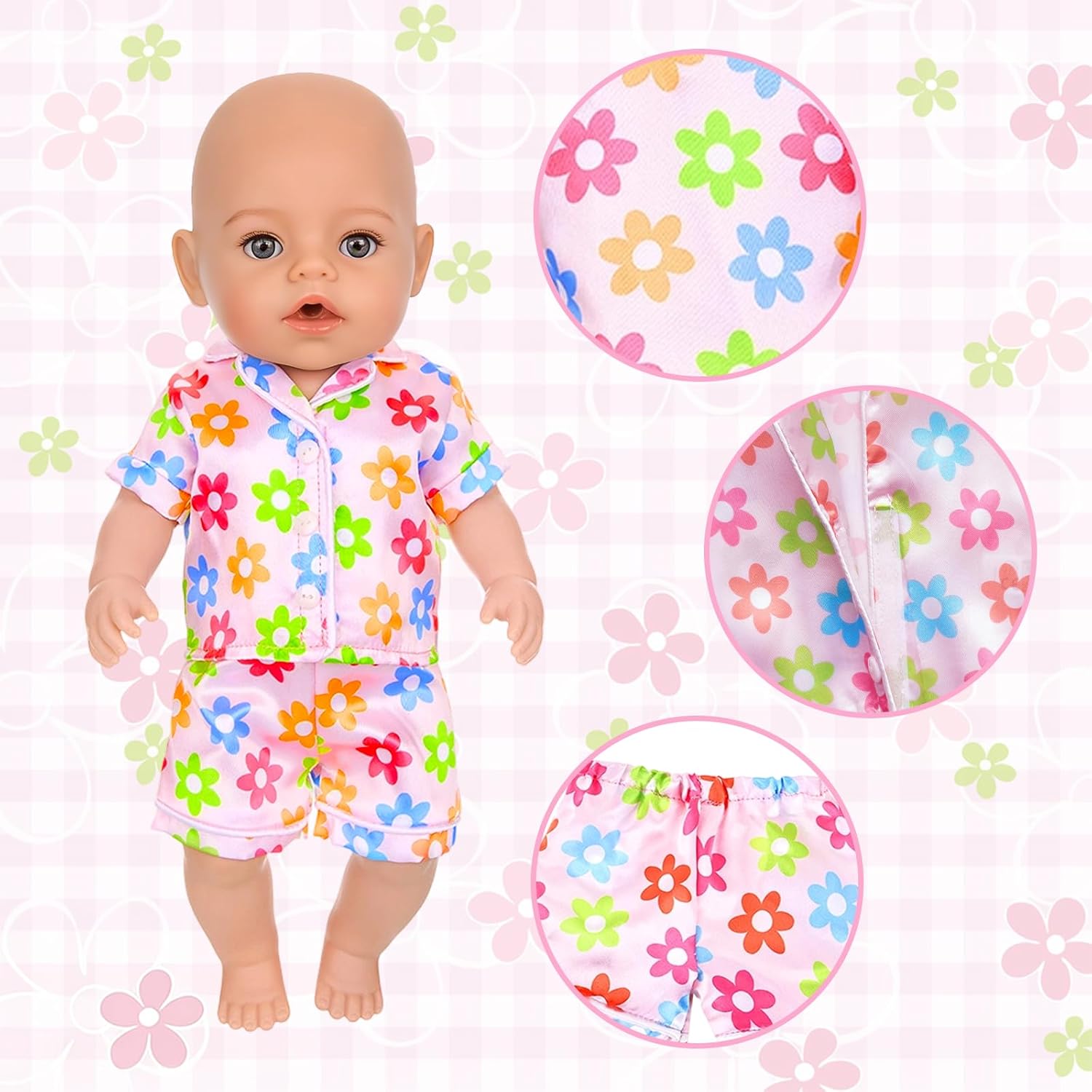 5 Set Baby Doll Clothes, Silk Baby Girl Dolls Clothes for 14-18 inch Dolls, Cartoon Animal Outfits with Shorts and Pants for 14-16 inch New Born Baby Dolls Accessories