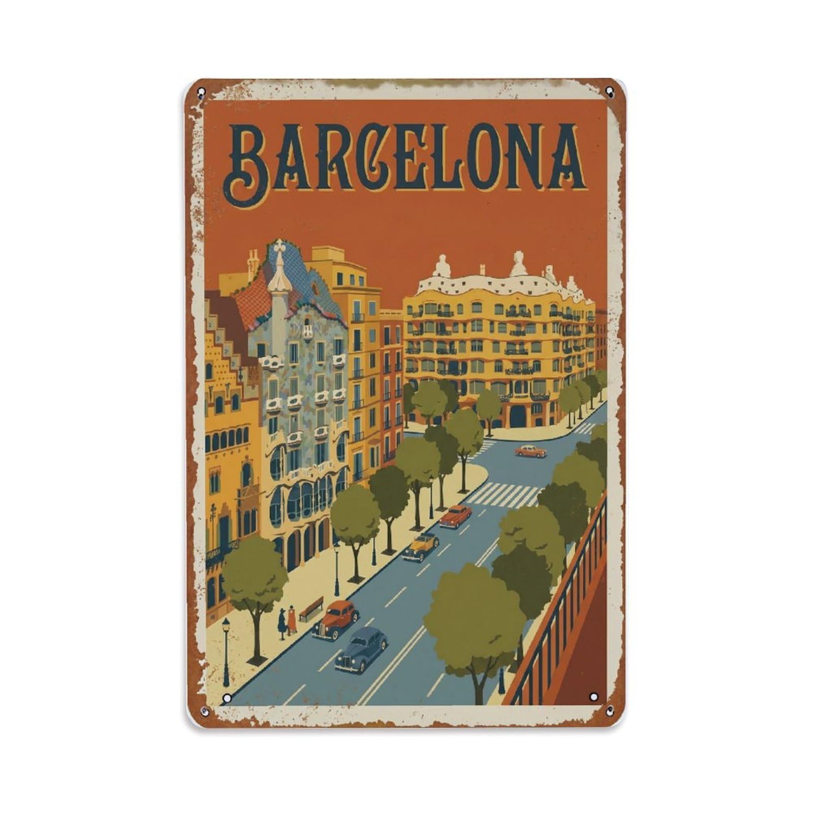 Vintage Travel Passeig Spain Avenue Metal Tin Sign Plaque Wall Decor for Cafe, Club Bar, Office, Home Garden Metal Poster 8x12Inch