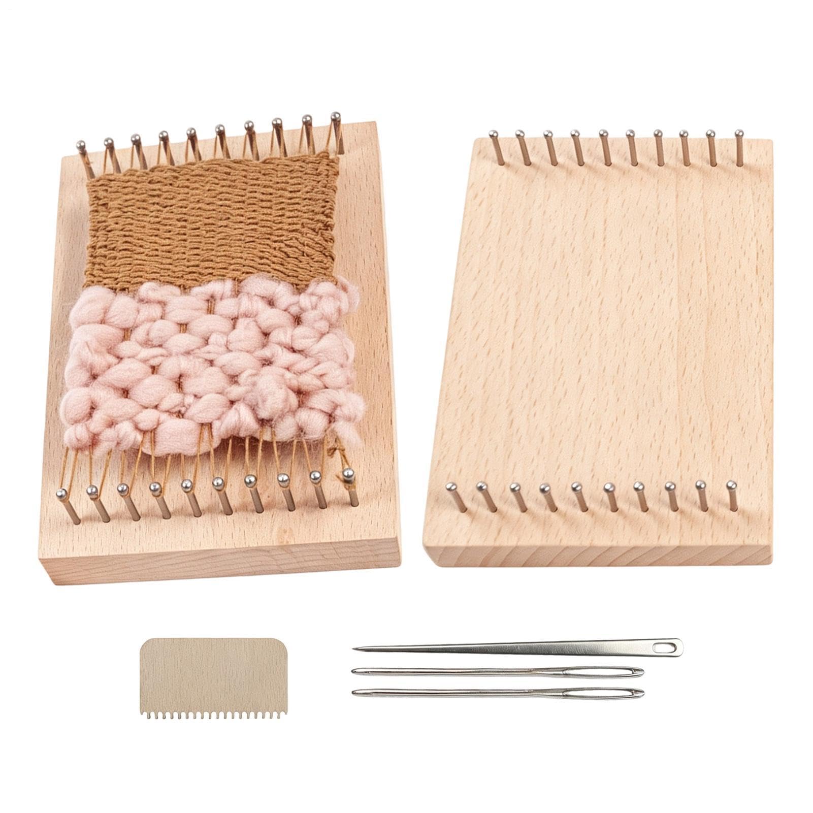 Tablero de Tejer de 2 Piezas Set Portátil de Madera para Tejer Lana