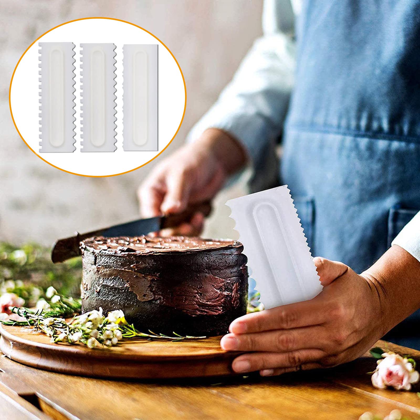 4 Pezzi Scraper Torta Pettine Crema di Plastica Spatola per Crema Liscia Pettine Decorazione Bordo Torta Spatola per Fondente Raschietto per Torta Spatole per Pettine Raschietto Bordo Decorativo