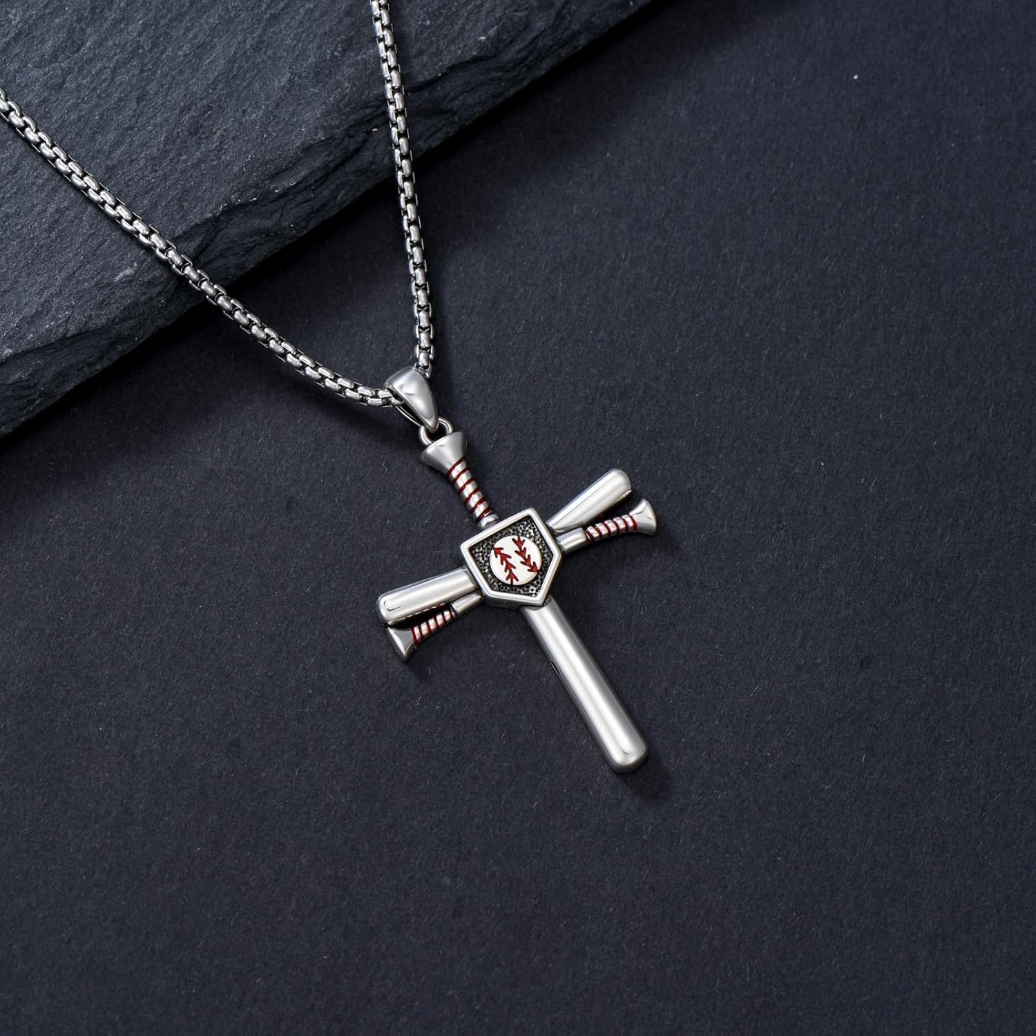 Baseball Cross Necklace 925 Sterling Silver Baseball Pendant Sport Jewelry Gifts, w/Stainless Steel Chain 22”+2” - Image 4
