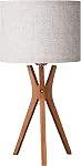 EDISHINE Lampe de table mi-siècle Deep Wood Color Light Base Beige Linge de maison lampe de lit trépied, 17.5", Lampe de chevet, Salon, Chambre, Salle de lecture, E26 Base