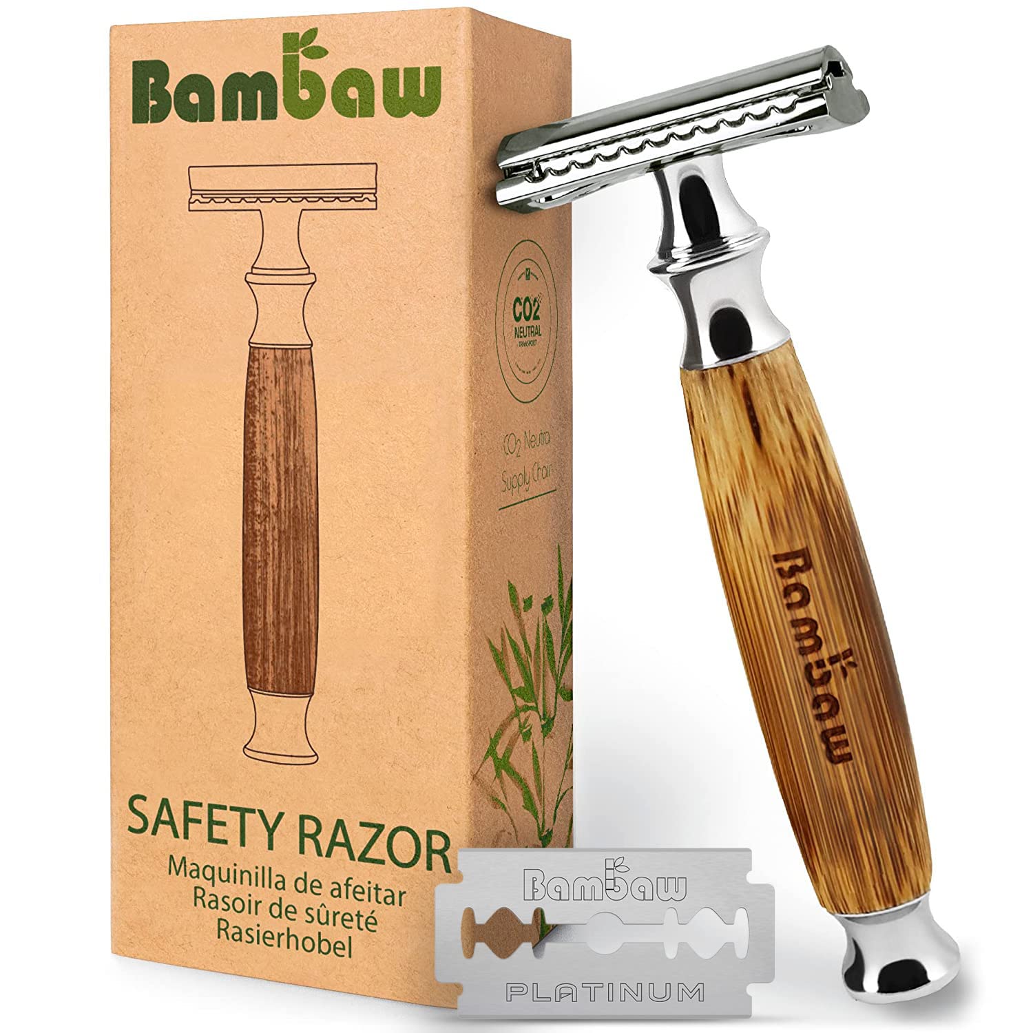 Bambaw Double Edge Safety Razor with Long Bamboo Handle