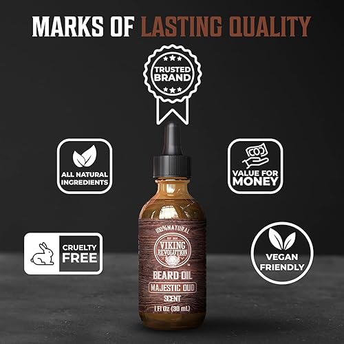 Vista 52 de Viking Revolution Aceite de cedro y pino para barba para hombres, suavizante natural de argán y jojoba, acondicionador para fortalecer e hidratar