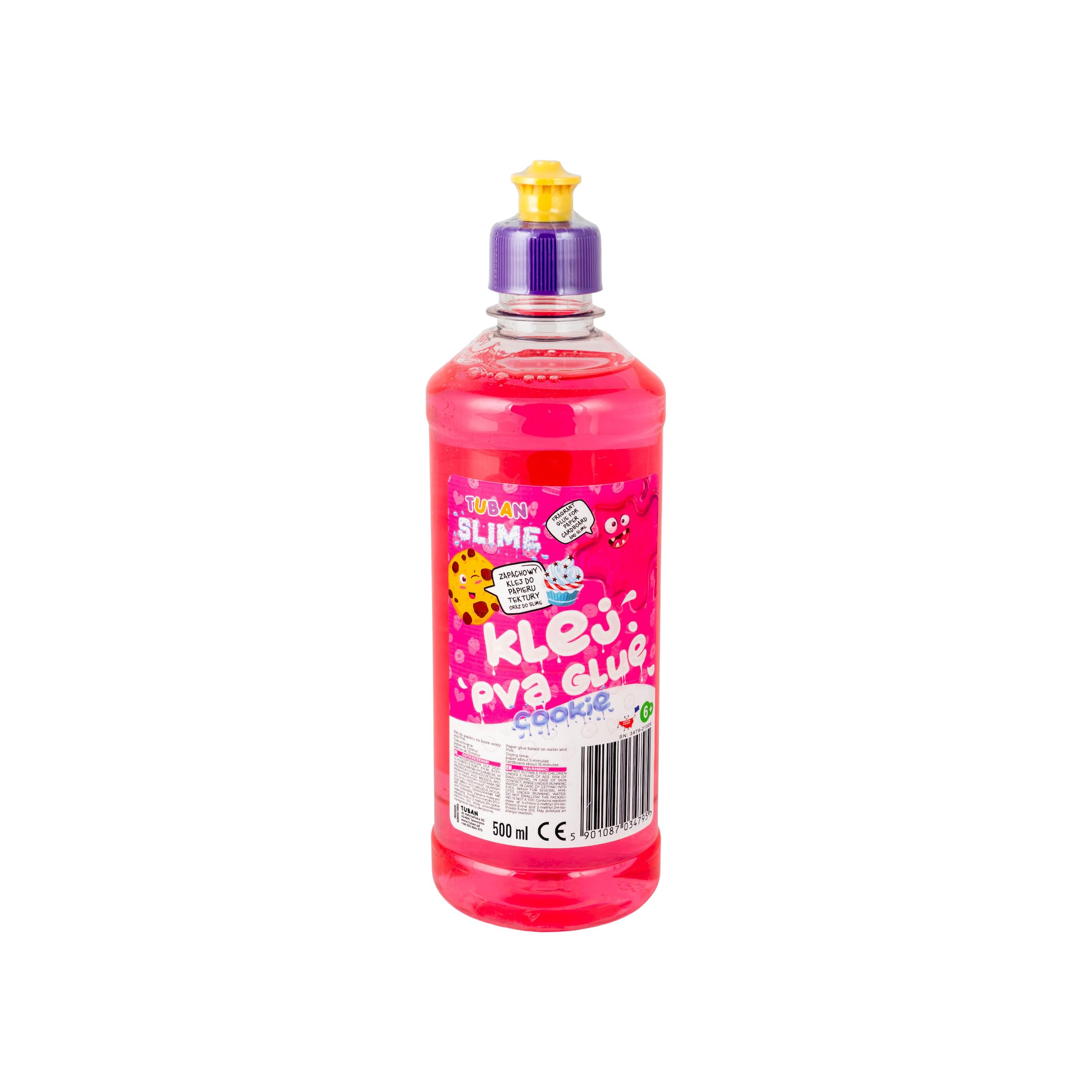 TUBAN Pachnący klej PVA 500 ml – Idealny do tworzenia slime – Niesamowity zapach i kolor – Klej do papieru do zabawy – Do papieru i kartonu – O zapachu ciastek – Różowy