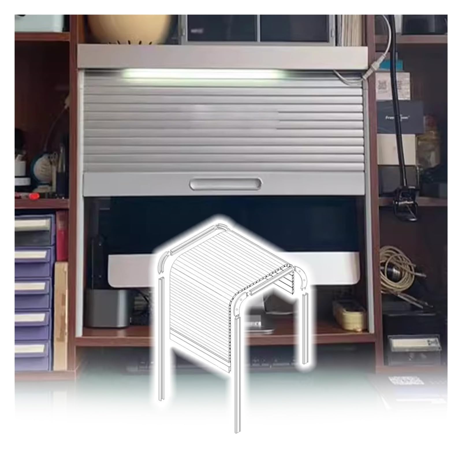 Porte tambour enroulable gain de place pour placard et armoire