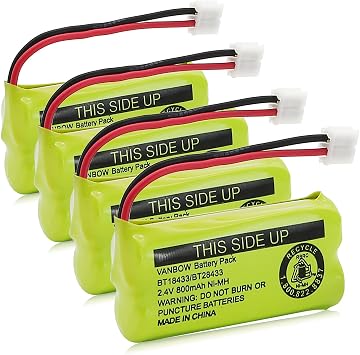 BT18433/BT28433 2.4V 800mAh Ni-MH Cordless Phone Battery, Also Compatible with AT&T BT184342/BT284342 BT8300 BT1011 BT1018 BT1022 BT1031 2SN-AAA55H-S-J1 CS6120 CS6209 CL80109 EL52419 Pack 4