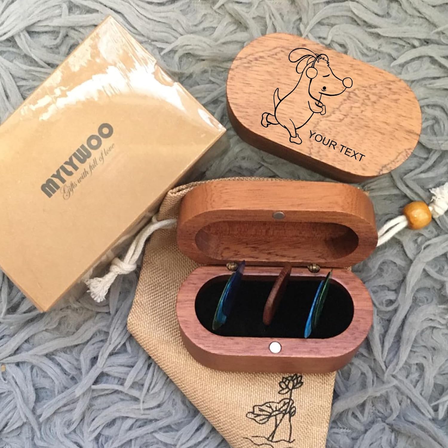 MYLYWOO Guitar Pick Set with Sapele Wooden Holder - Custom Name/Date Musical Gift for Guitar Players - Birthday Gift for Him/Husband/Boyfriend