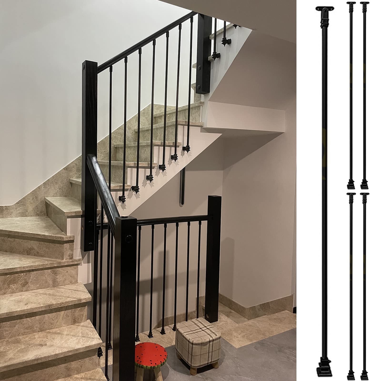 Balustres d'escalier noirs anti-chute de 150 cm pour sécuriser une terrasse de villa