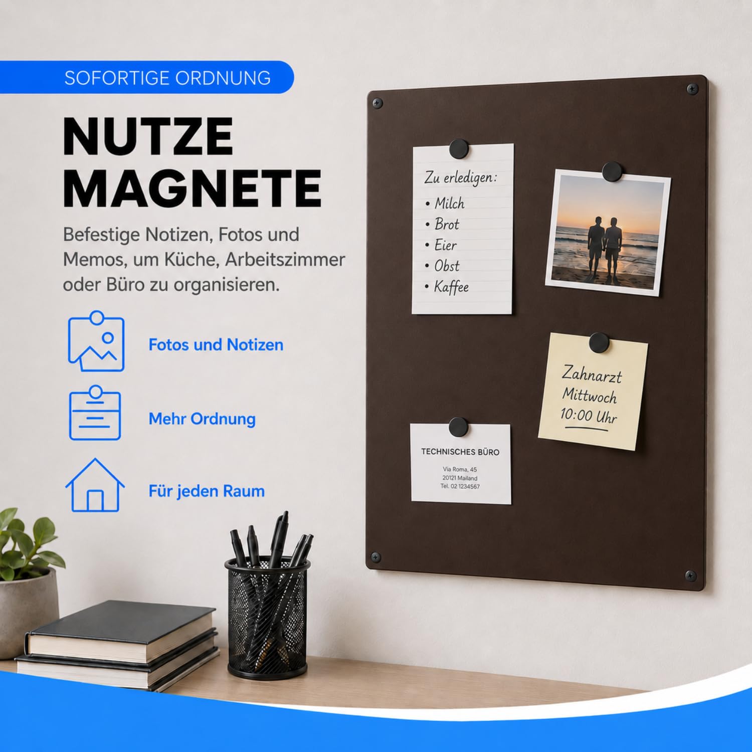 Magnettafel Wandtafel aus Stahl 60 x 44 beschreibbar mit Marker (braun)