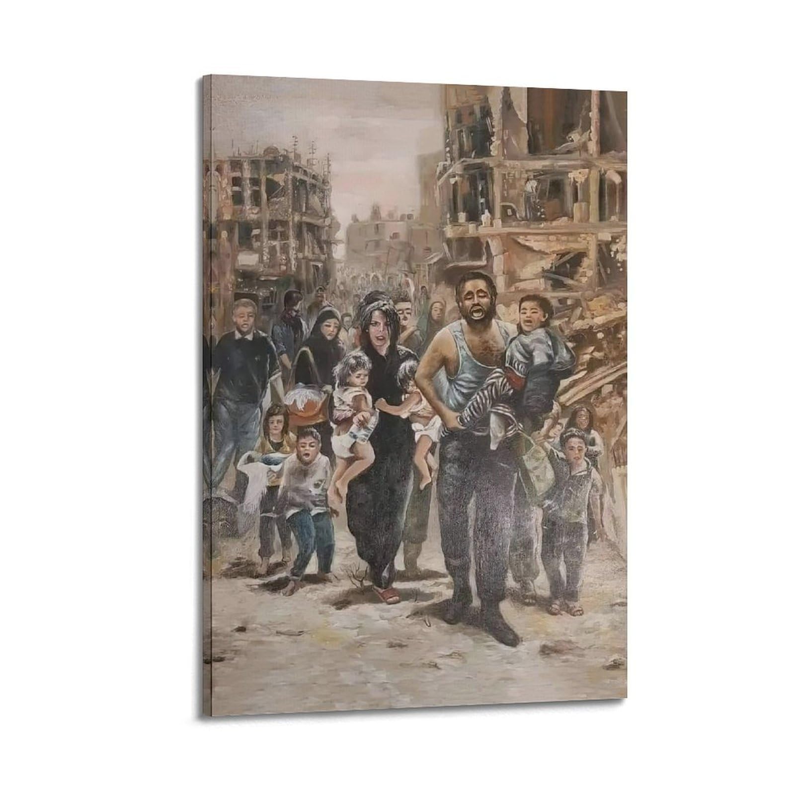XKUGA Mid-East Conflict Anti-War Poster Ruins Refugee Family Modern Decorative Canvas Prints - Ideal Wall Art for Family, Man Cave, Game Room, Boys & Girls Bedroom 20x30inch(50x75cm)