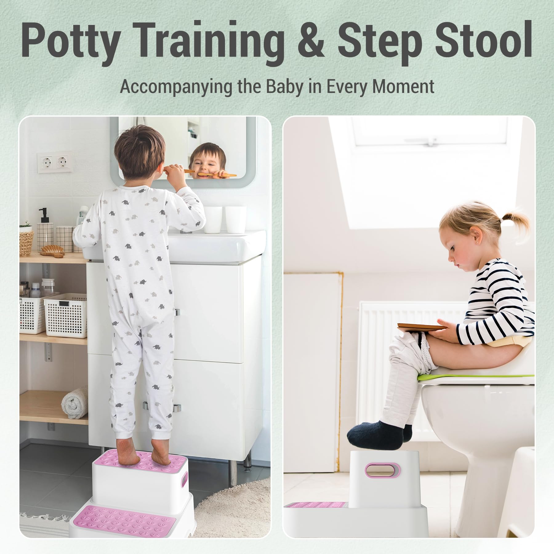 COOSEYA Sgabello a 2 gradini per bambini, sgabello per lavandino del bagno, sgabello doppio antiscivolo per il bagno dei più piccoli, sgabello multifunzionale per bambini, per addestramento al vasino
