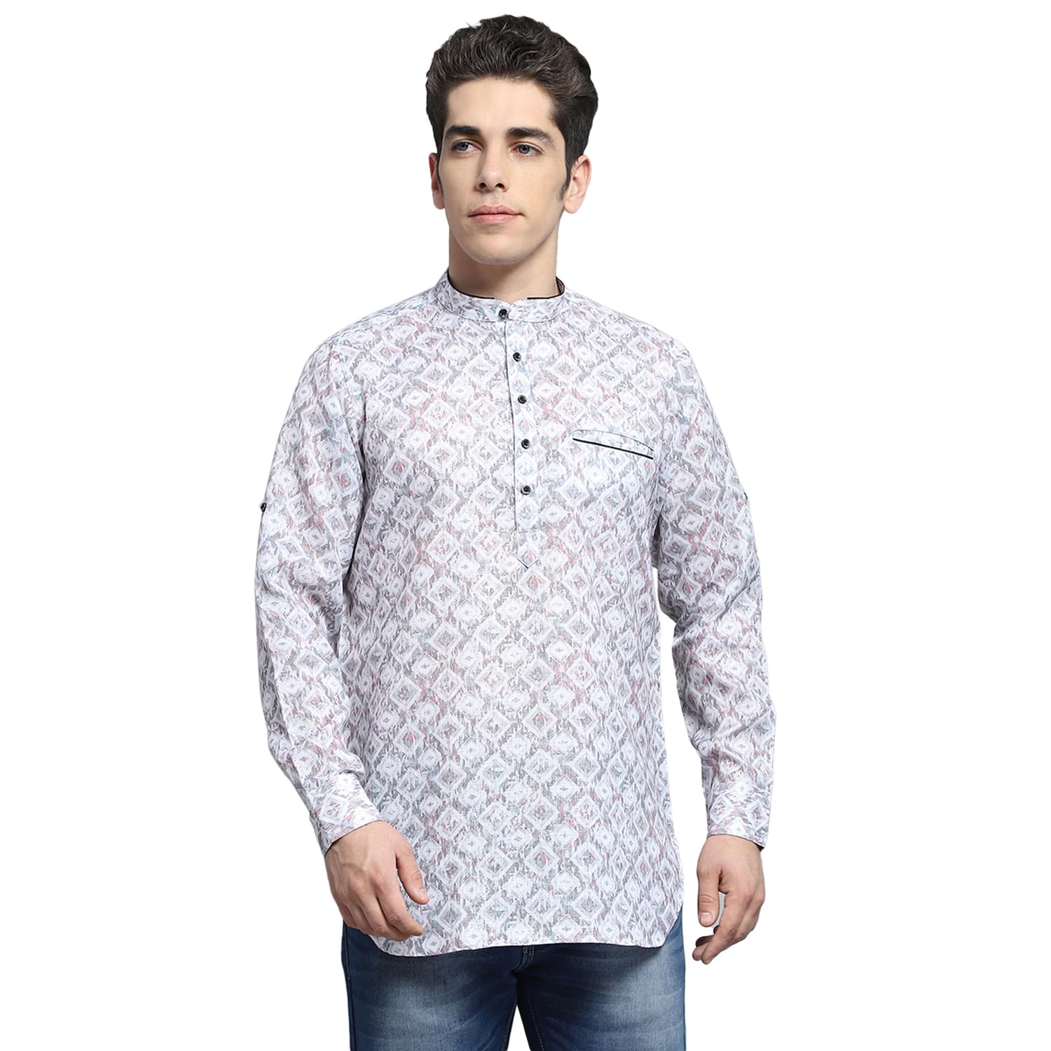 Men's Printed Cotton Kurta | Full Sleeves | Mandarin Collar | Stylish Ethnic Wear for Casual & Festive Occasions Kurta for Men-image-23