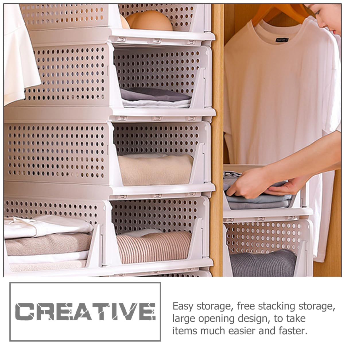 Este Paquete de 2 Cajas de Almacenamiento de plástico apilables - cajones Plegables para Ropa y Accesorios - soluciones para Ahorrar Espacio en armarios y organización del hogar