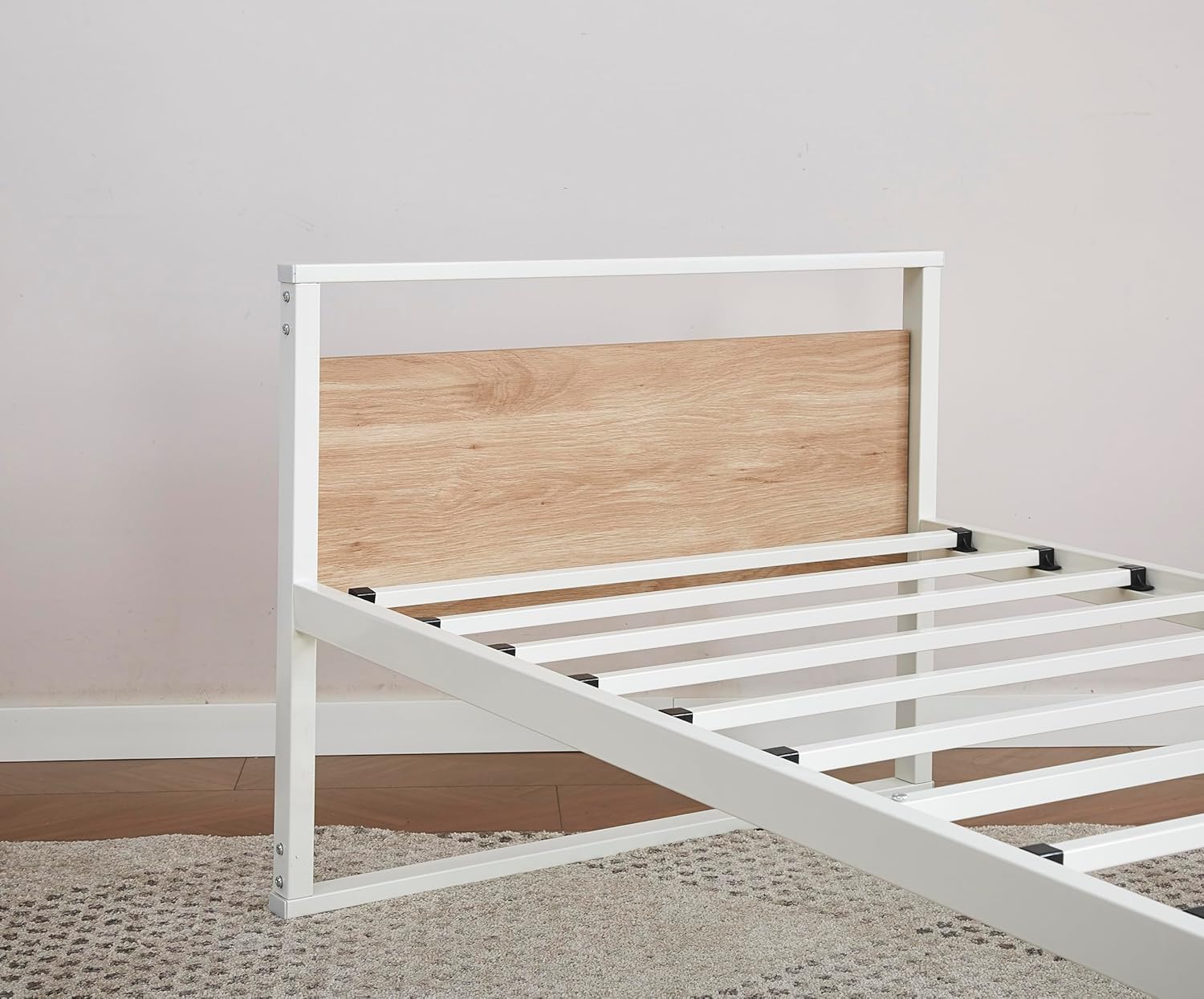 Cama Nido Metálica 90x190 Blanco Madera Natural Estructura con Cabecero y Piecero