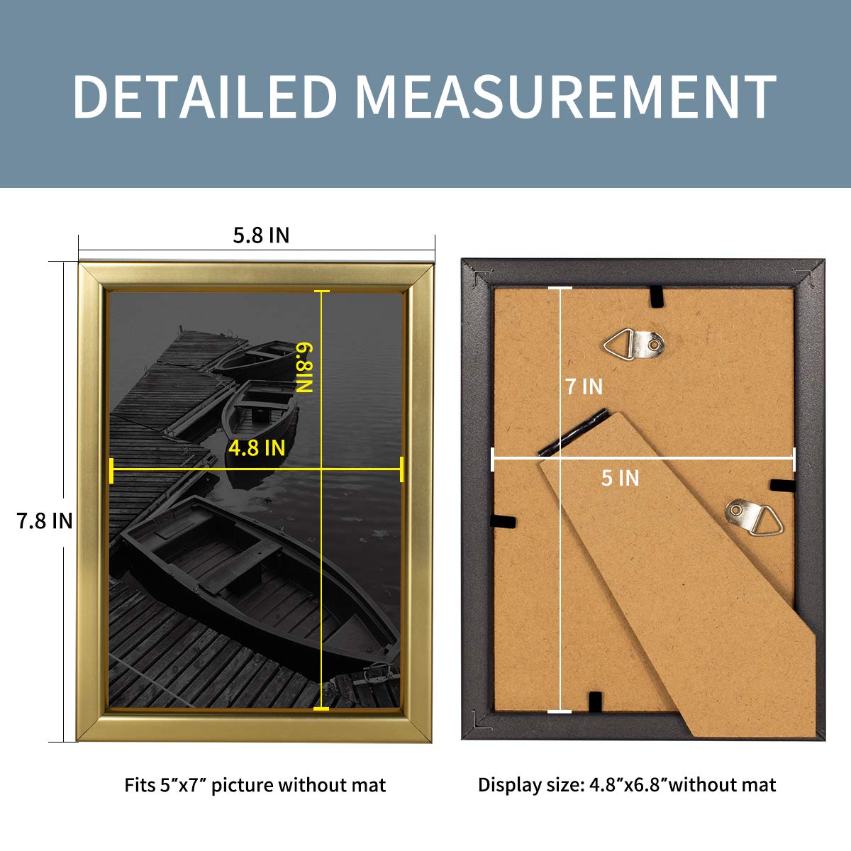 Giverny 5x7 Picture Frames Set of 7, Gold Photo Frames with Glass for Wall or Tabletop Display, Simple Design Glossy Finish Frame Perfect for Home Office Hotel and Various Ceremonies Parties