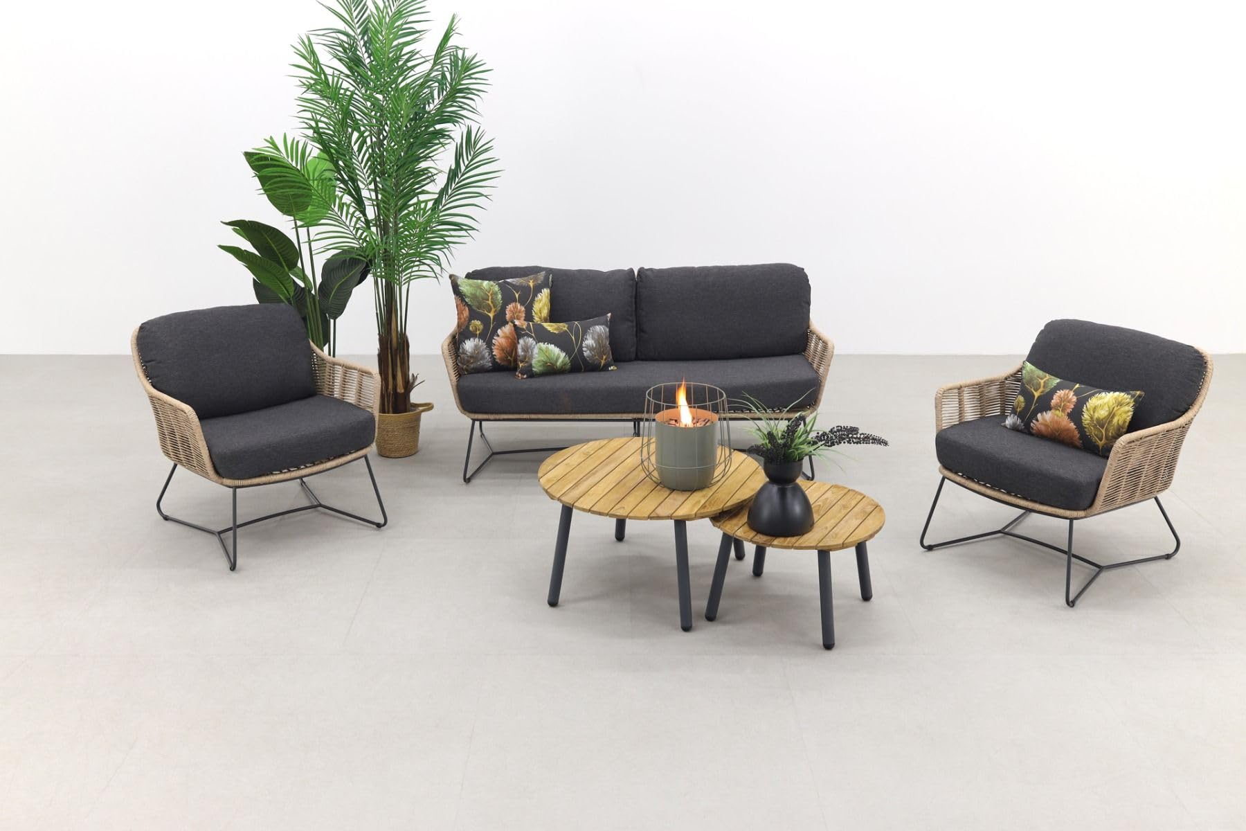 DEVOKO 5 PCS Bistro Loveseat Furniture with Chairs & Round Shape Side Table, Thick Cushion for Garden, Balcony, Poolside, Tarrace, Poolside, Lawn, Patio (Beige & Black)