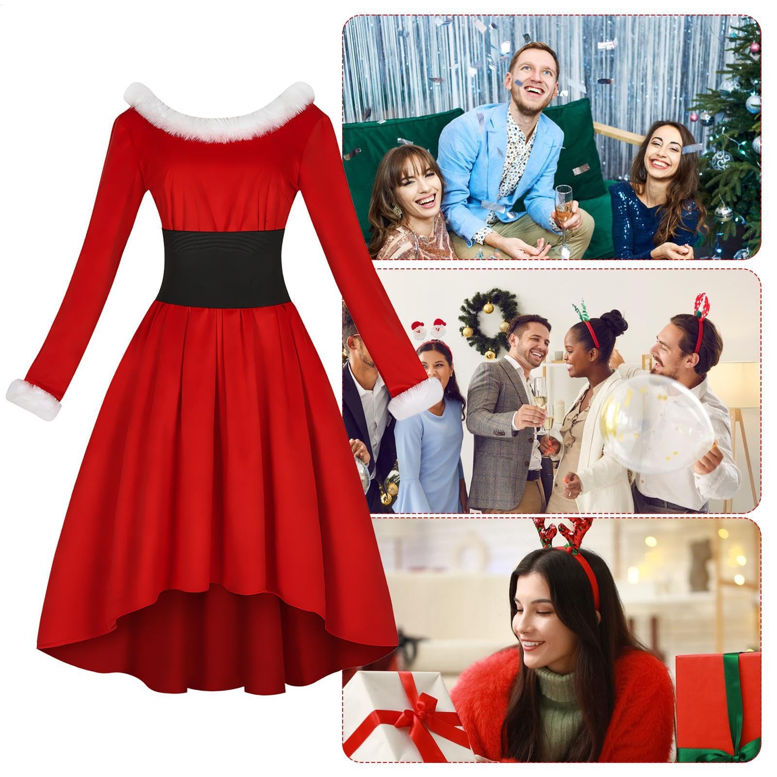 Costume da donna, vestito natalizio vintage, a maniche lunghe, per Natale, San, anniversari