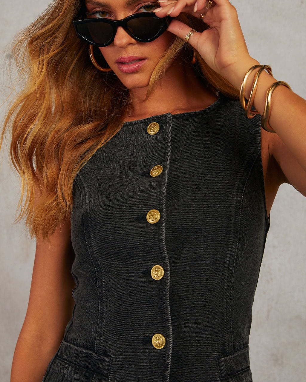 Chaleco Mujer Chaleco Largo De Mezclilla Para Mujer Elegante Sin Mangas Tipo Blazer Chaleco Con Botones Dorados Cuello Redondo Ajustado Estilo Vaquero Top Largo Informal Chalecos Para Mujer