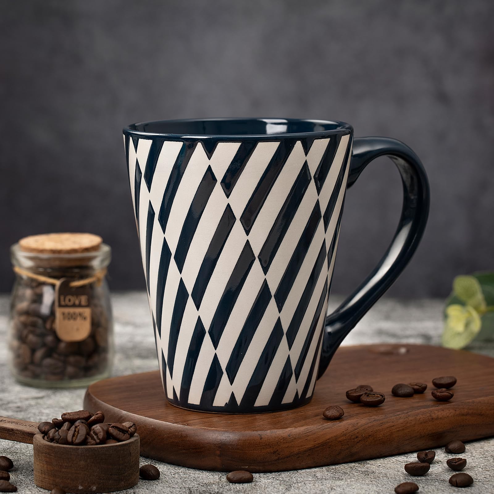 Keramik-Kaffeetasse 500 Ml XXL – Chevron-Muster, Spülmaschinenfest, Mit Henkel Für Kaffee, Tee Oder Suppe