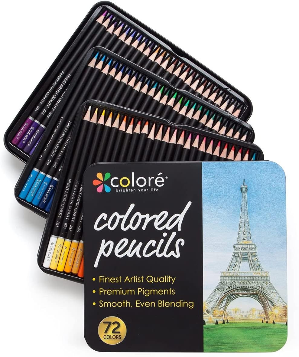 Colored Pencils, DELFINO 72 Premium Pre-Sharpened Color Pencil Set for Drawing Coloring Pages, Great Art School Supplies for Kids and Adults Coloring Books (72 Colors)