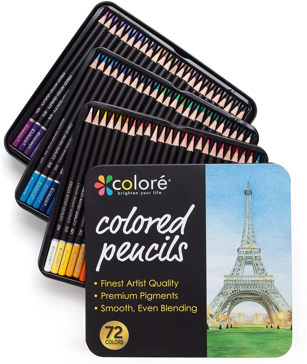 Colored Pencils, DELFINO 72 Premium Pre-Sharpened Color Pencil Set for Drawing Coloring Pages, Great Art School Supplies for Kids and Adults Coloring Books (72 Colors)