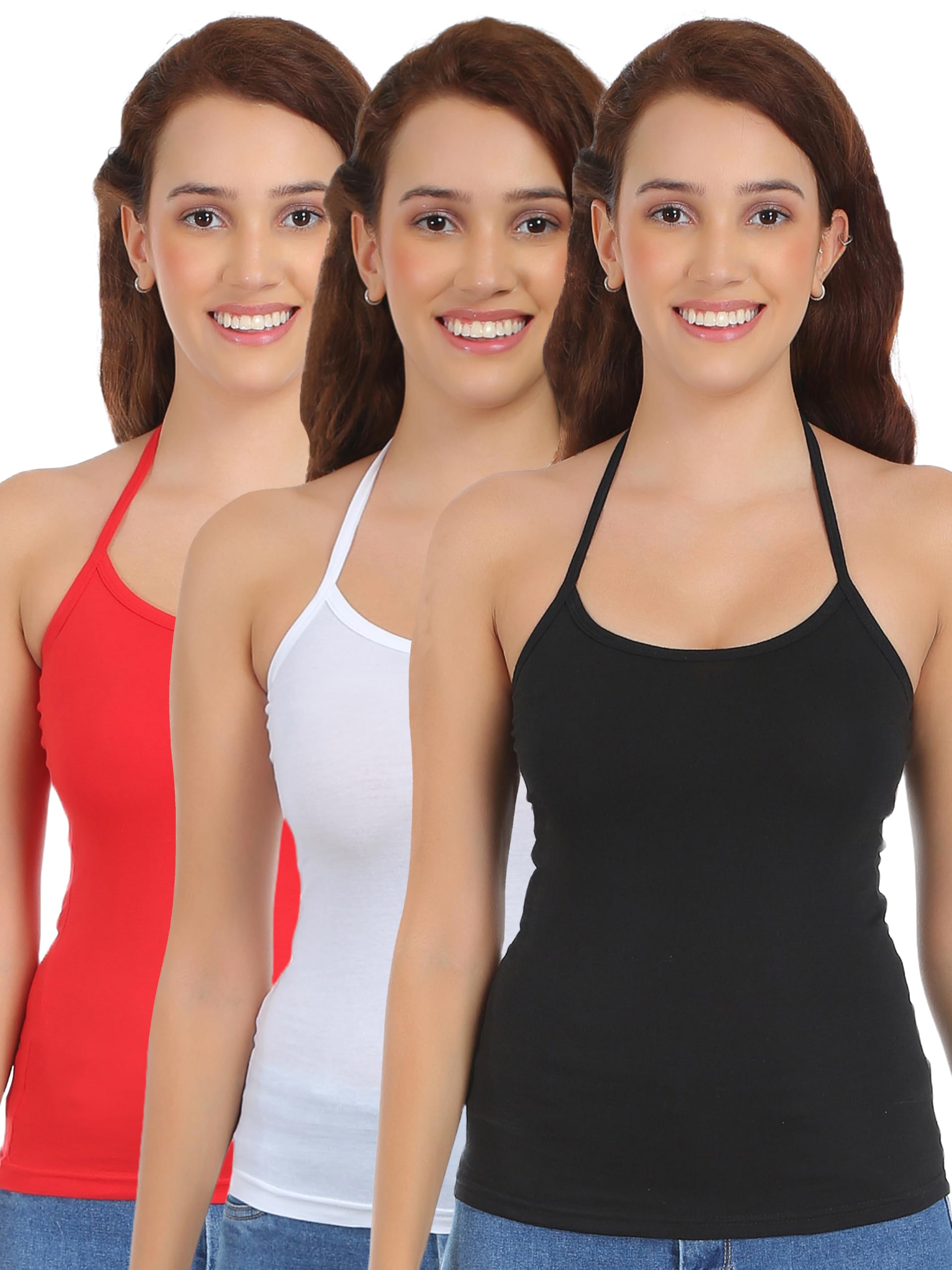 selfcare Womens Solid Cotton Sinker Halter Neck Camisole Top - P3-1-picture-32