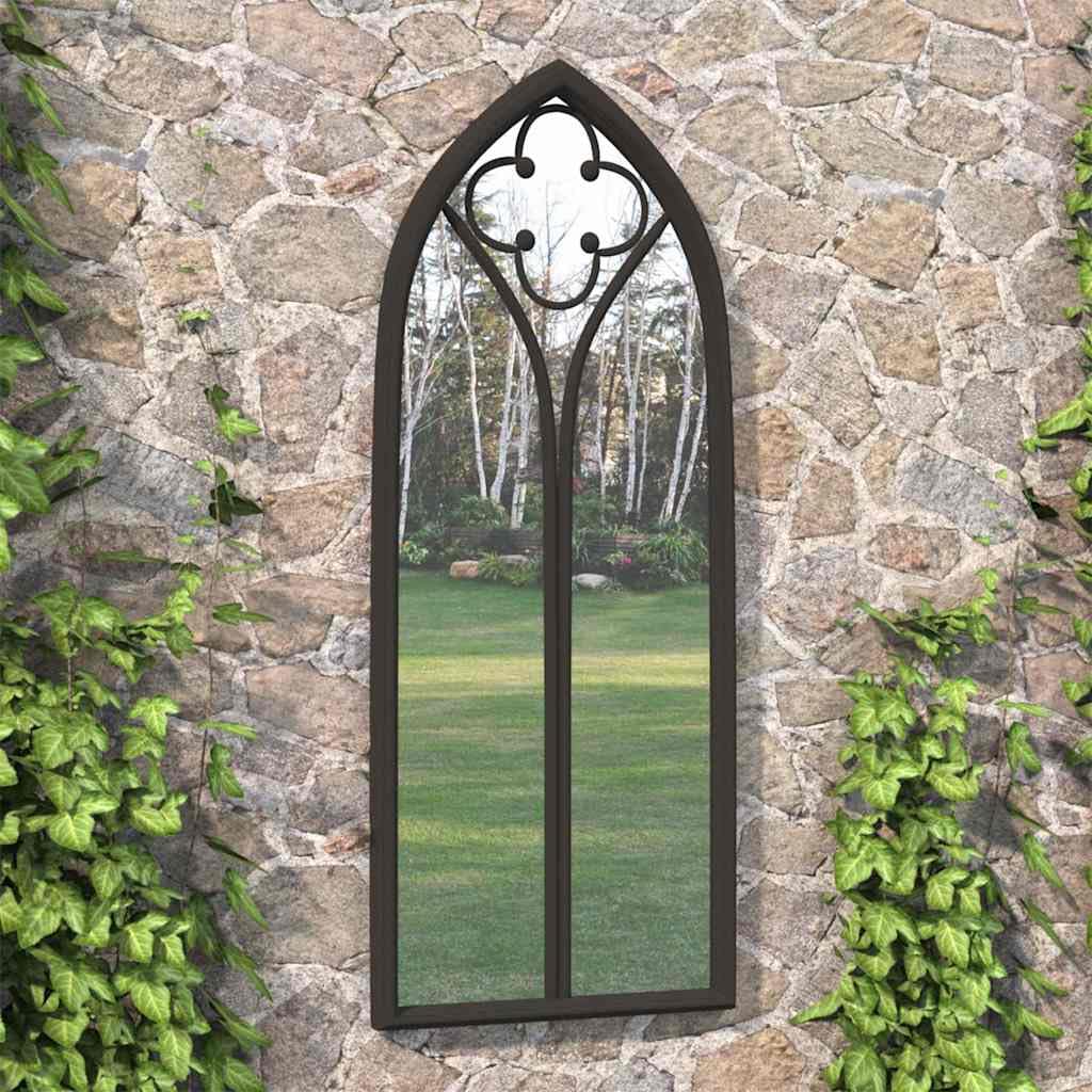 Miroir de Jardin Noir en Fer 100x45 cm pour Usage extérieur décoration Murale reflet agrandissement lumière entrée Salon Chambre