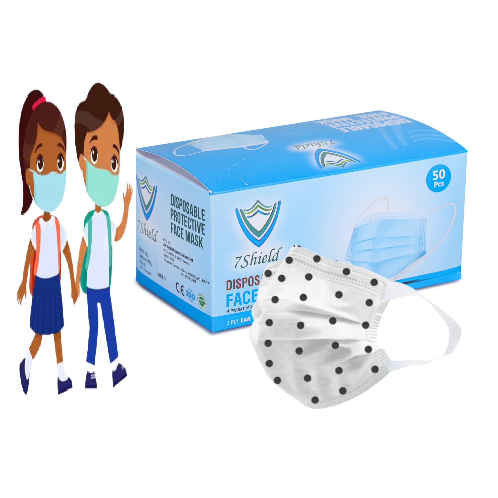 7Shield Disposable 3Ply Polka Dotted Face Mask for Kids - Ultra Soft Fabric Wide Ear Loop, Comfortable, Inbuilt Plastic Coated Nose Pin, CE and ISO Certified, Convenient Box Pack (Black Dot-200) (B09MJ5QWZQ) Amazon Price History, Amazon Price Tracker