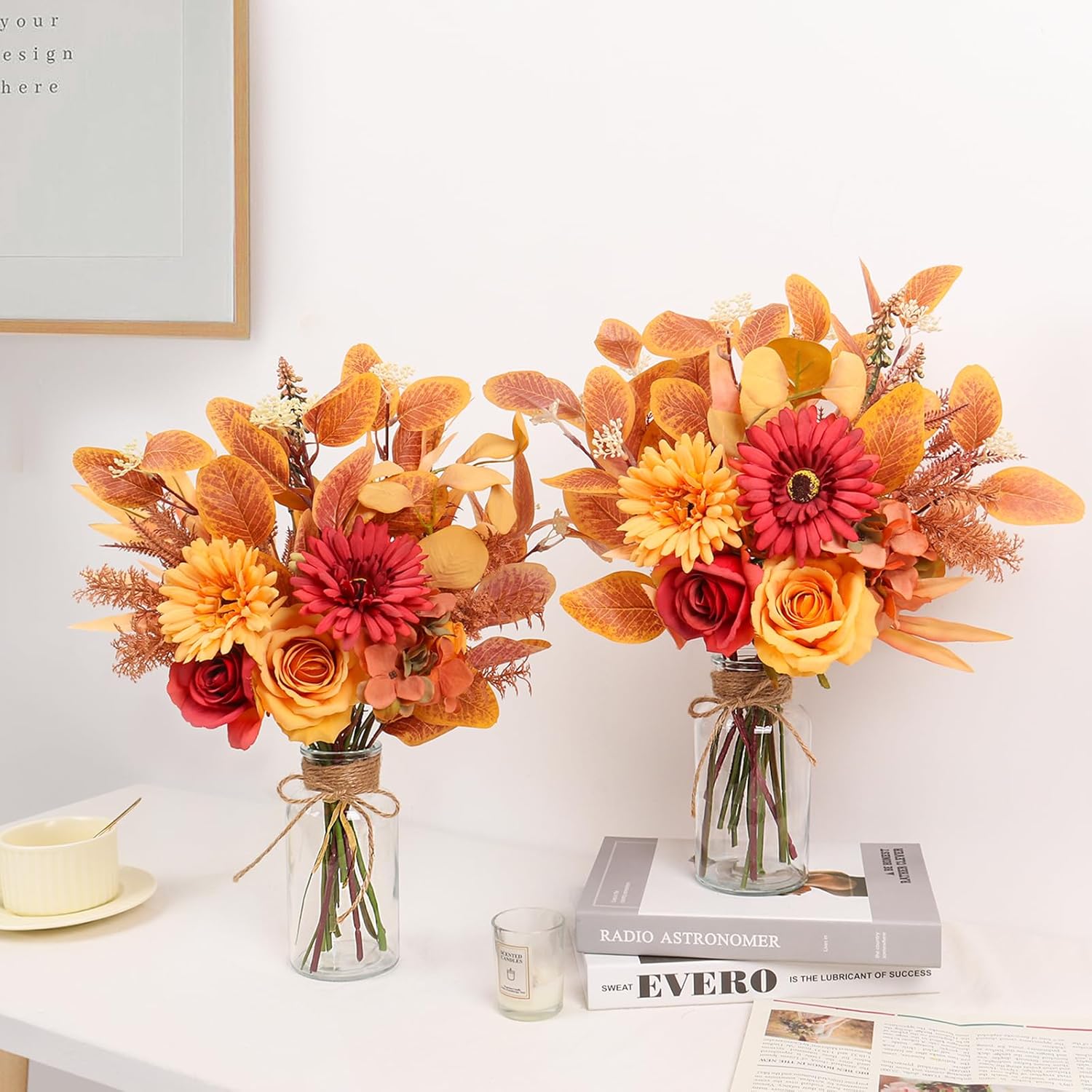Artificial Fall Flowers for Decoration, Fall Fake Flowers in Vase Faux Silk Flower Arrangements Room Office Wedding Home Decor Indoor Tables Centerpieces Autumn Flowers Decor (Fall Flowers) - Image 6