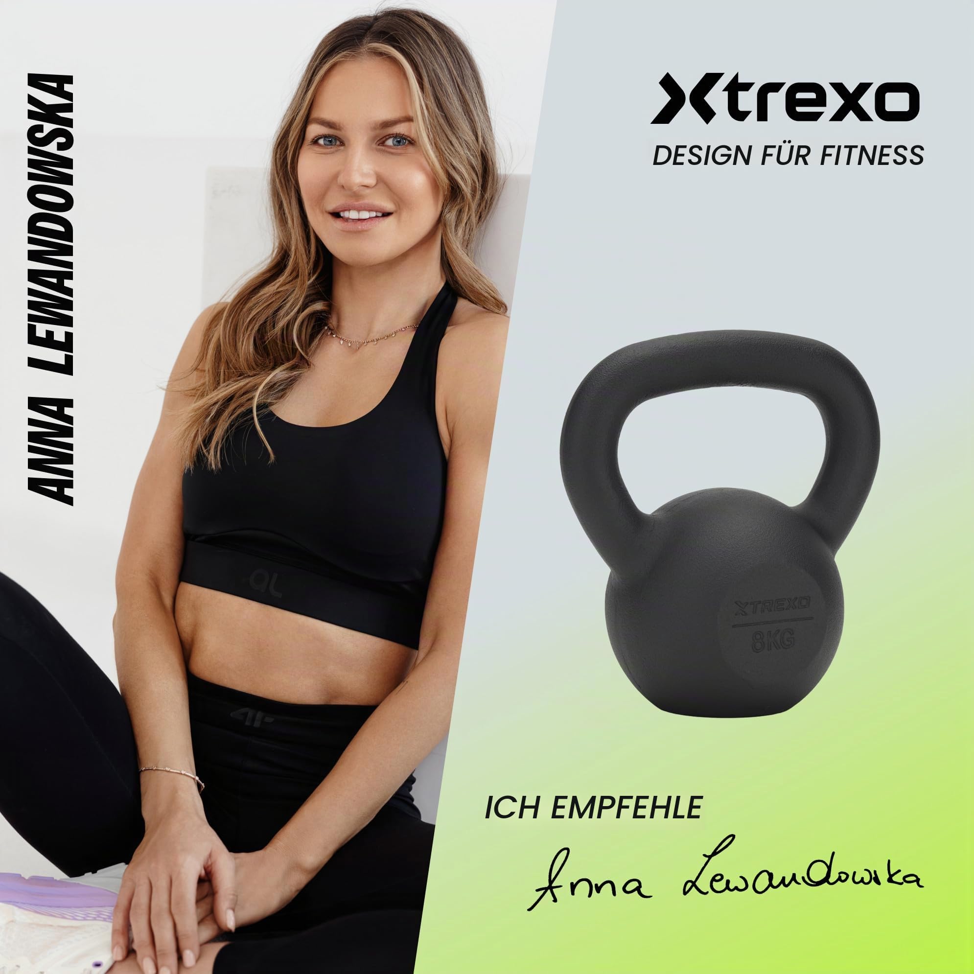 XTREXO Kettlebell Gusseisen, Kugelhantel Guss mit Flachem Boden, Pulverbeschichteter Griff, Schwunghantel für Krafttraining CrossFit Home Gym (8 kg)