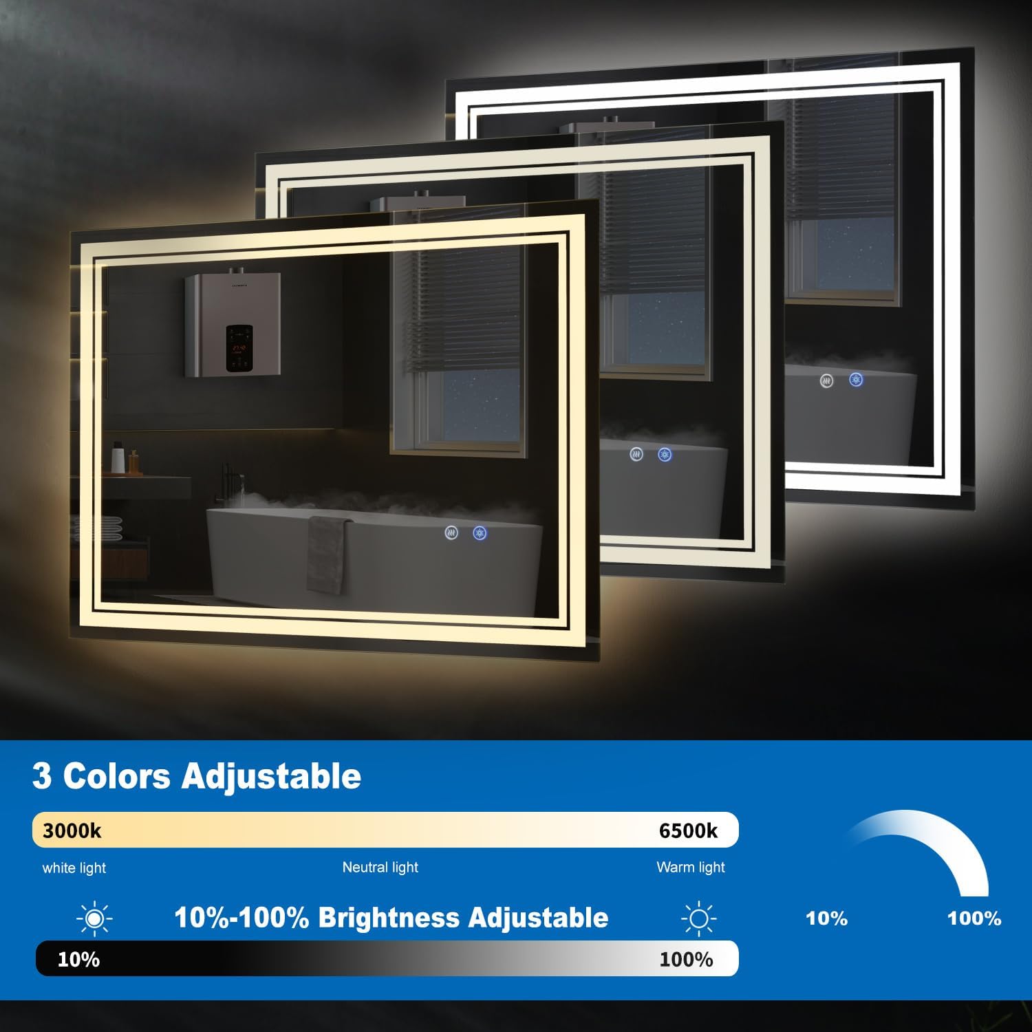 Fitsai LED Bathroom Mirror with Lights, 23x 31 inch, AntiFog, Dimmable